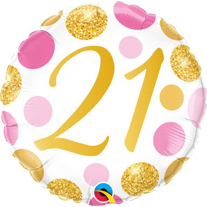 “21 Pink & Gold Dot 18″ Round Balloon Pack”